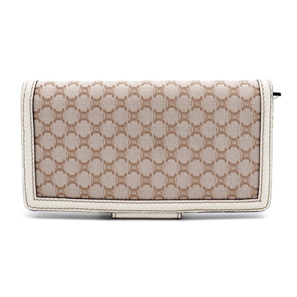 Celine Macadam Pattern Leather Canvas Bifold Wallet Beige White - Picture 3 of 8